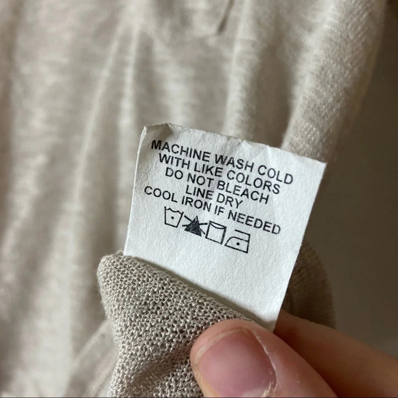 Crop Knit Sweater Swoop Neck Top lightweight 3/4 Sleeve Size Large Cream Tan - Picture 7 of 10